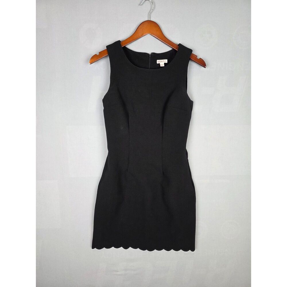 Merona Little Black Dress XS Scalloped Hem Pockets Business Office Cocktail